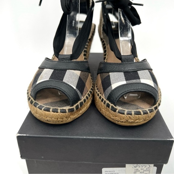 Burberry Espadrille Black Tan Brown Check Logo Tartan Plaid Print Wedge size 40 - Picture 11 of 16